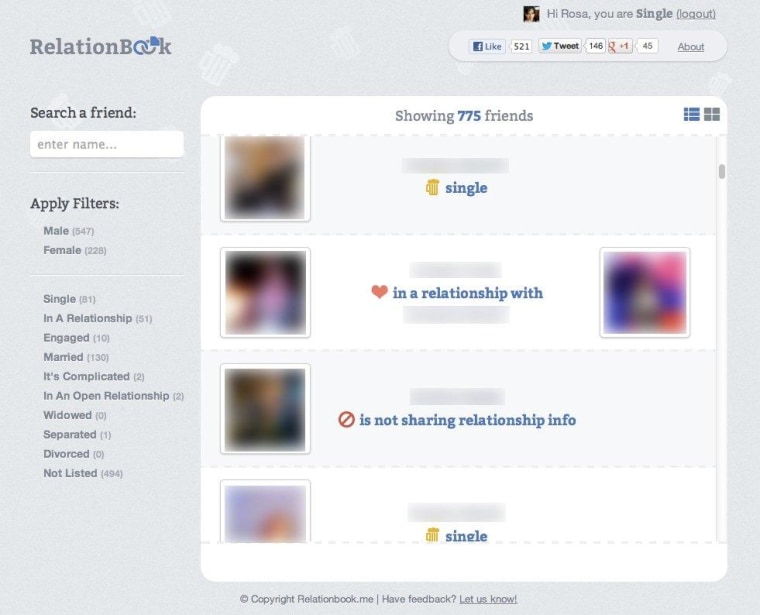 RelationBook is a handy-dandy way to sort all your friends based on relationship status.
