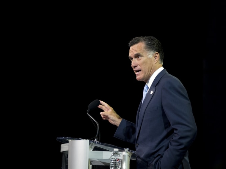 Republican presidential candidate, former Massachusetts Gov. Mitt Romney gestures during a speech to the NAACP annual convention, Wednesday, July 11, 2012, in Houston, Texas.