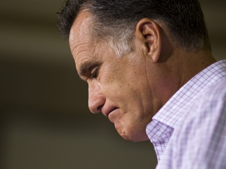 Republican presidential candidate, former Massachusetts Gov. Mitt Romney pauses during a campaign event at Horizontal Wireline Services on Tuesday, July 17, 2012 in Irwin, Penn.