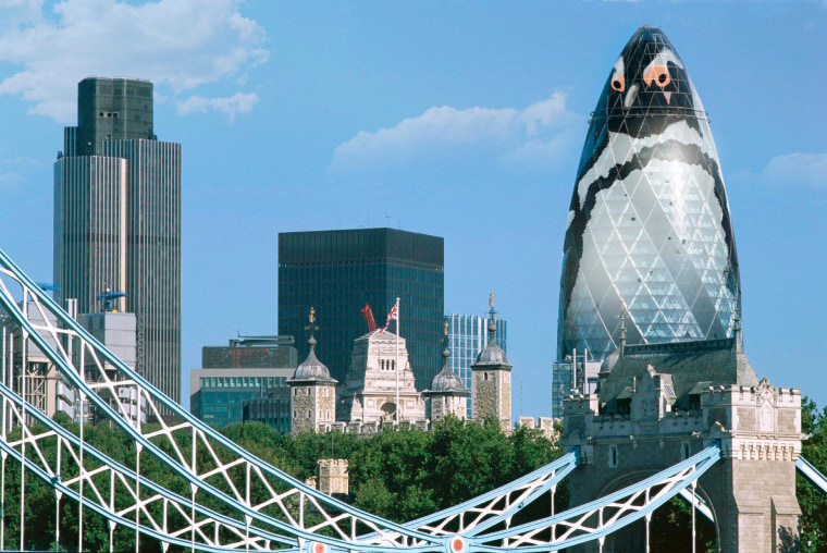 An icon of modern architecture re-imagined as an enormous flightless bird? But of course.