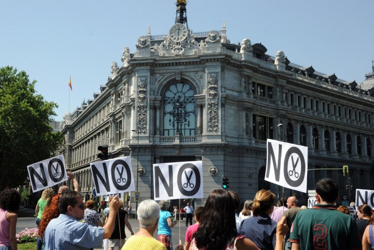 Government employees demonstrate against the Spanish government's latest austerity measures, in the center of Madrid, on July 24, 2012.