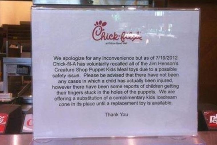 Chik-Fil-A store in Texas recalls Muppet toys.