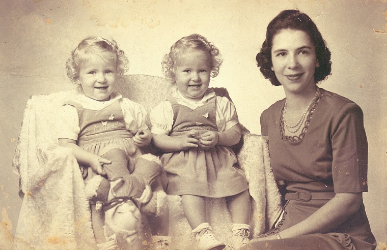 Ann Williams with her twin daughters Marcy and Kappy in an image from the 1940s. \"My twin sister and I were identical, and at the young ages even we couldn't tell who is who in pictures,\" said Kappy Williams Bowers.