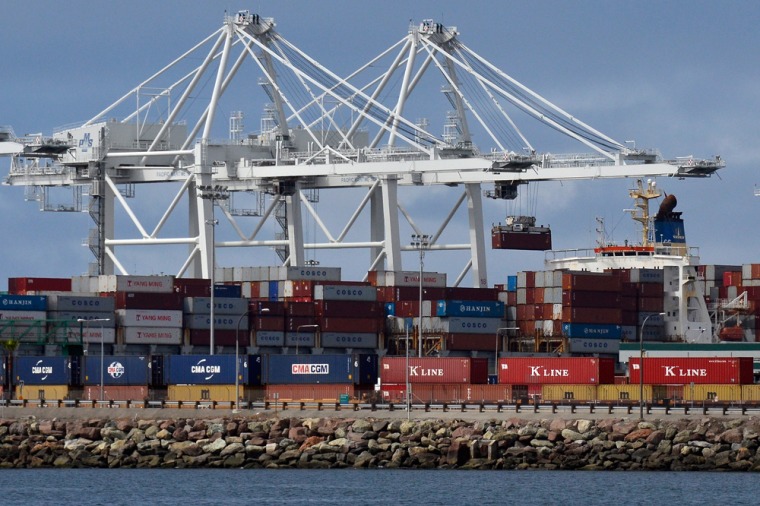 Containers wait to to shipped on Long Beach harbor, California, on April 26.