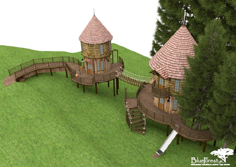 50-foot cypress hedges will shield the tree houses from neighbors' eyes.