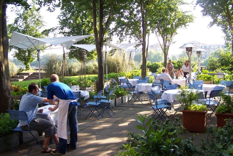 London's superb River Café provides an outdoor terrace during the summer.
