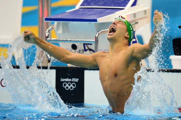 South Africa's Chad Le Clos celebrates winning the men's 200m butterfly final on July 31.