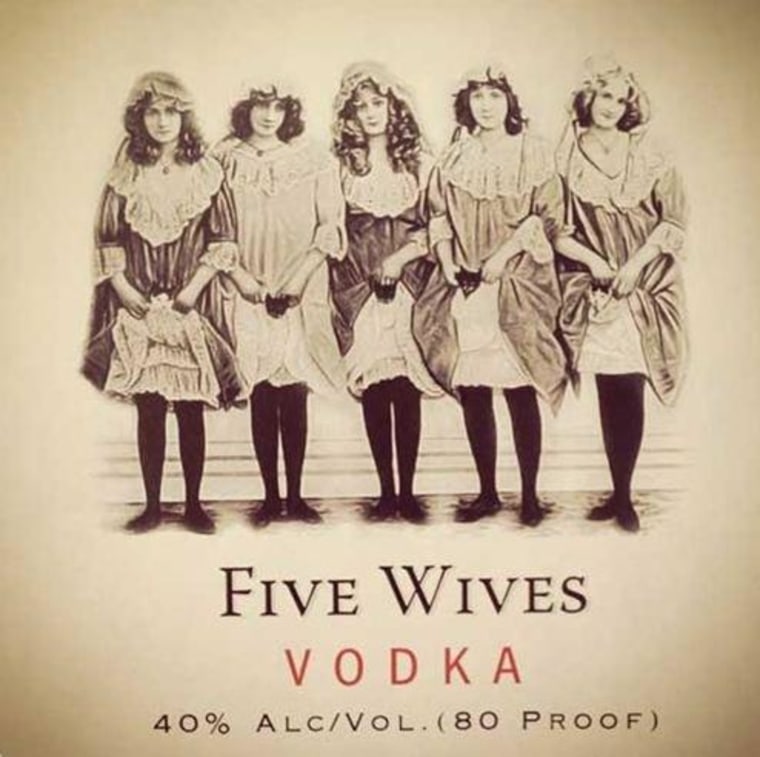 This is the Five Wives Vodka label. The vodka has been banned in Idaho.
