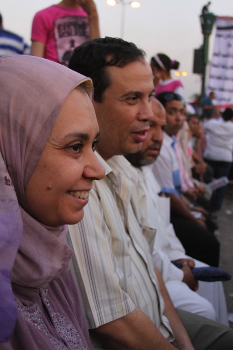Nasreen Ahmed, an Egyptian housewife, demonstrates at Cairo's Tahrir Square against presidential candidate Ahmed Shafiq on Monday.