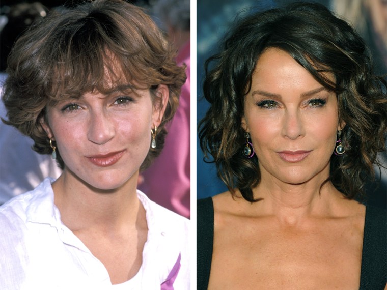 Actress Jennifer Grey with her old nose, left, in 1989, and at \"The Avengers\" premiere on April 11.