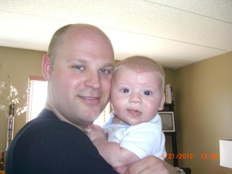 My \"twins\"! Dad and Connor, 4 months.