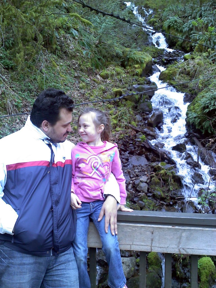Daddy and Jasmine, 7, on a family outing at Multnomah Falls.
