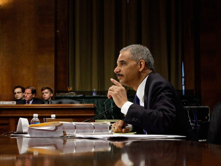 Attorney General Eric Holder testifies before the Senate Judiciary Committee earlier this month about the Fast and Furious investigation.