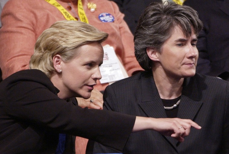 Mary Cheney, left, daughter of former Vice President Dick Cheney, with her partner, Heather Poe, at the Republican National Convention in New York in September 2004.