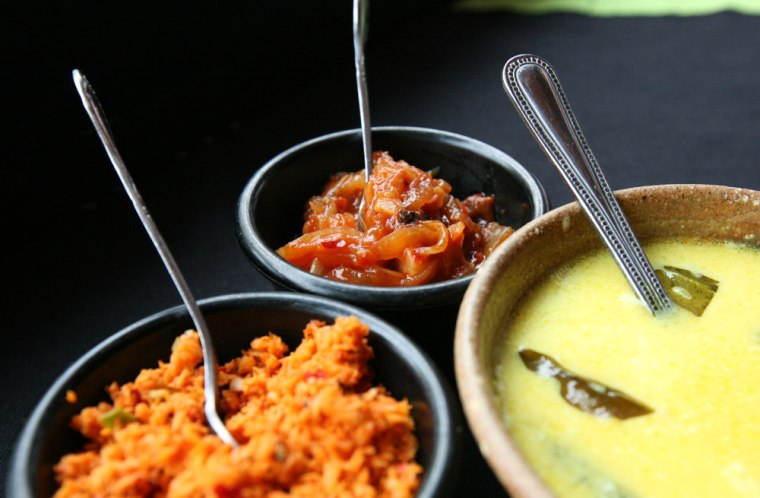 Sri Lankan condiments at Sigiri restaurant in New York City.