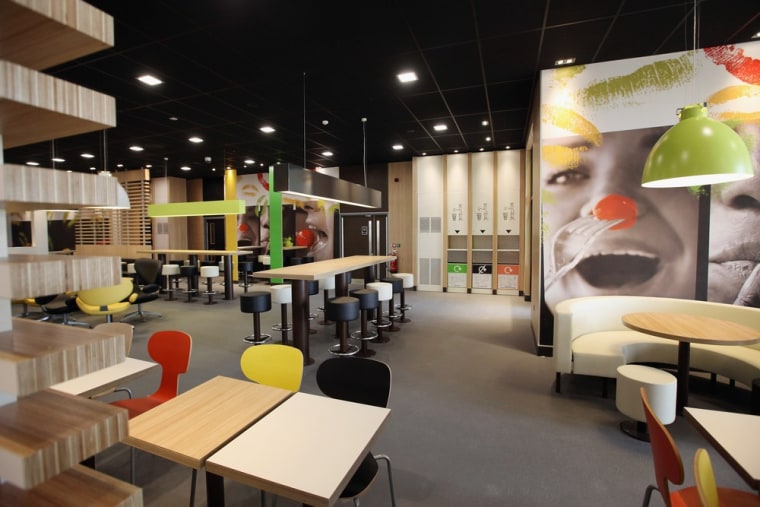 An interior view of the world's largest McDonald's restaurant and their flagship outlet in the Olympic Park. The restaurant will seat 1,500 and serve up to 14,000 people a day.