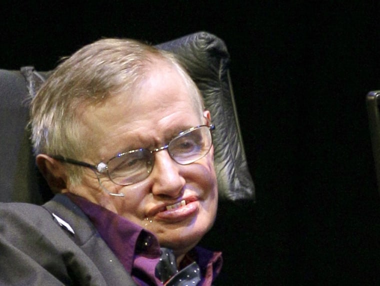 To produce the words for text or speech, British physicist Stephen Hawking currently uses an infrared sensor mounted on his eyeglasses, visible here during an appearance this month in Seattle. The sensor picks up twitches from his cheek, which are translated into the desired letters or words. Hawking and neuroscientist Philip Low are experimenting with a system that can translate brain waves directly into text and speech.