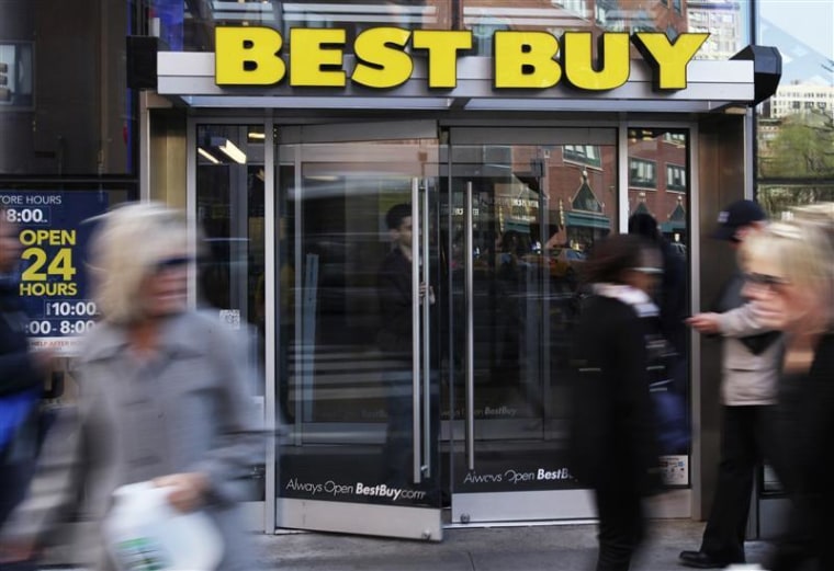 The entrance to the Best Buy store is seen in New York.