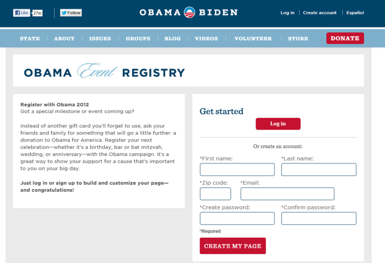 The Obama Campaign's event registry.