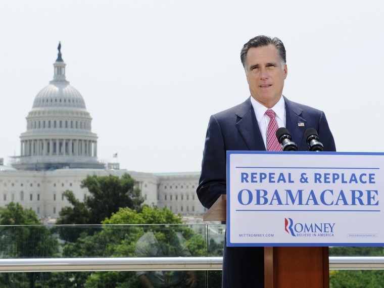 Republican Presidential candidate Mitt Romney gives his reaction to the Supreme Court's upholding key parts of President Barack Obama's signature healthcare overhaul law in Washington June 28, 2012.