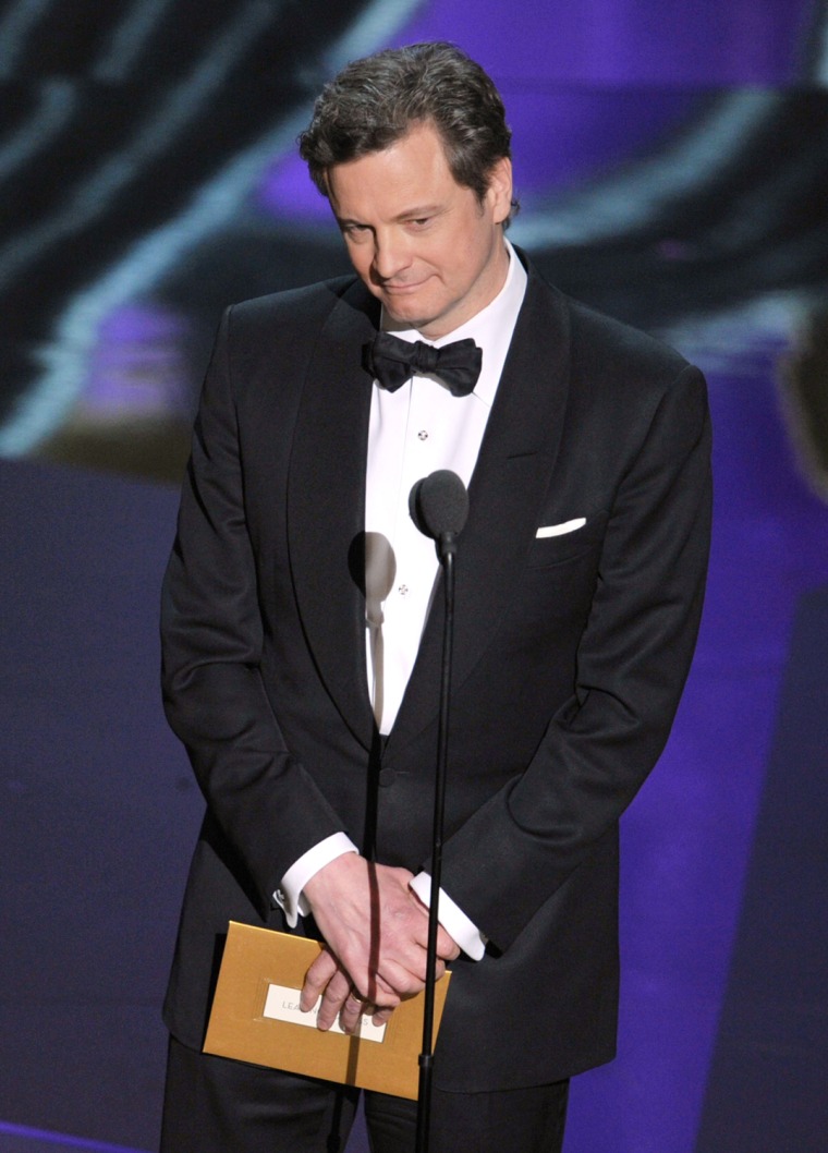 HOLLYWOOD, CA - FEBRUARY 26: Presenter Colin Firth speaks onstage during the 84th Annual Academy Awards held at the Hollywood & Highland Center on February 26, 2012 in Hollywood, California. (Photo by Kevin Winter/Getty Images)