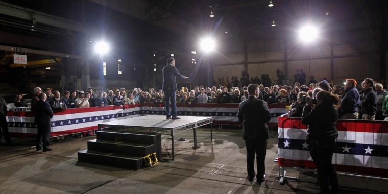 Republican presidential candidate, former Massachusetts Gov. Mitt Romney speaks at a campaign rally at American Posts in Toledo, Ohio, Wednesday, Feb. 29, 2012. (AP Photo/Gerald Herbert)