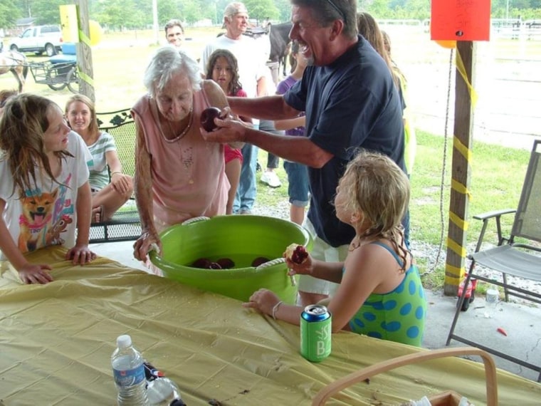 Myrtle gets in on the apple-bobbing action