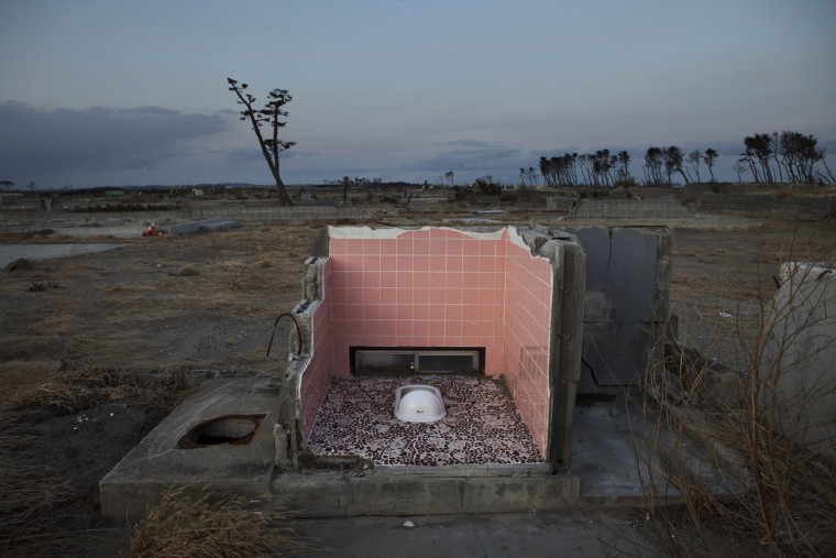 Walls of bathroom of a house remain in a residential neighborhood in Sendai, Miyagi, Japan on Feb 18, 2012, 11 months after a massive tsunami swept away the area on March 11, 2011. Many coastal towns were destroyed by the earthquake and tsunami, which killed over 15,000. Photo by Kuni Takahashi