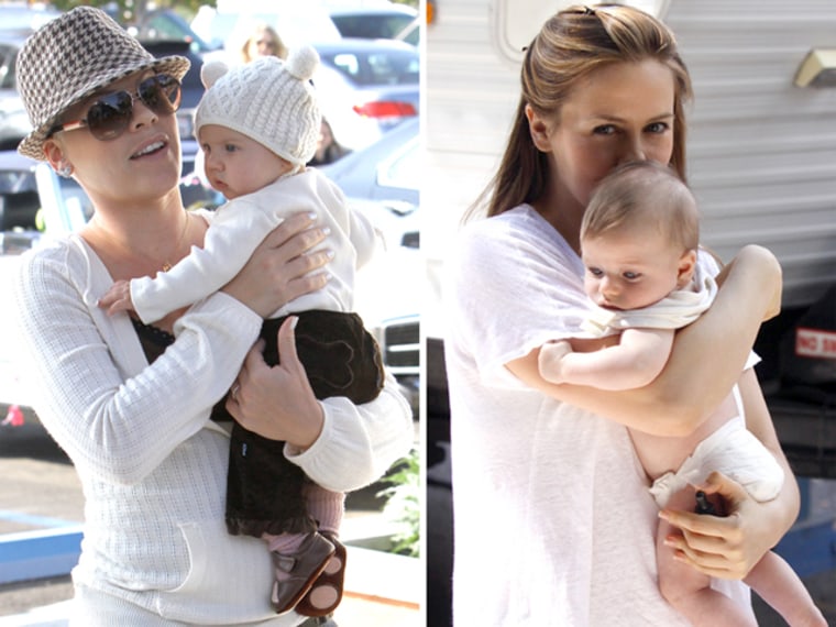 Pink and daughter, Willow, at a park in Malibu, CA.Alicia Silverstone pictured holding her baby son, Bear Blu, during a break on the set of the \"Gods Behaving Badly\" movie in Brooklyn. Also pictured is Sharon Stone.