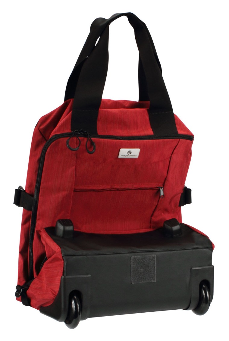 The Eagle Creek Crossroads Roll-Away has 6,300 cubic inches of capacity as well as dual wheels and exterior compression straps.