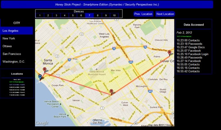 This map shows where one finder moved the phone; a chart on the right shows what apps and files were accessed.