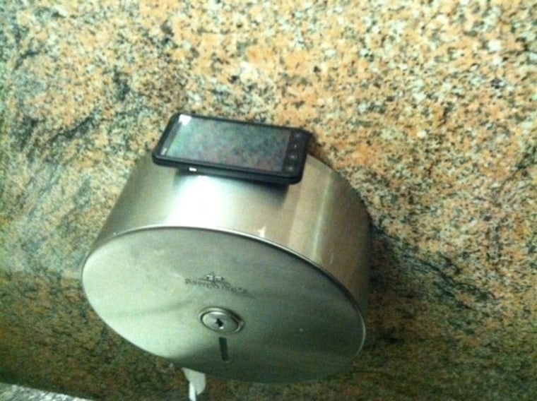 This phone was left in a bathroom near Los Angeles.
