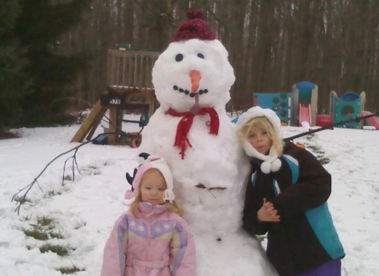 First snowman of the winter for Emily and Anna