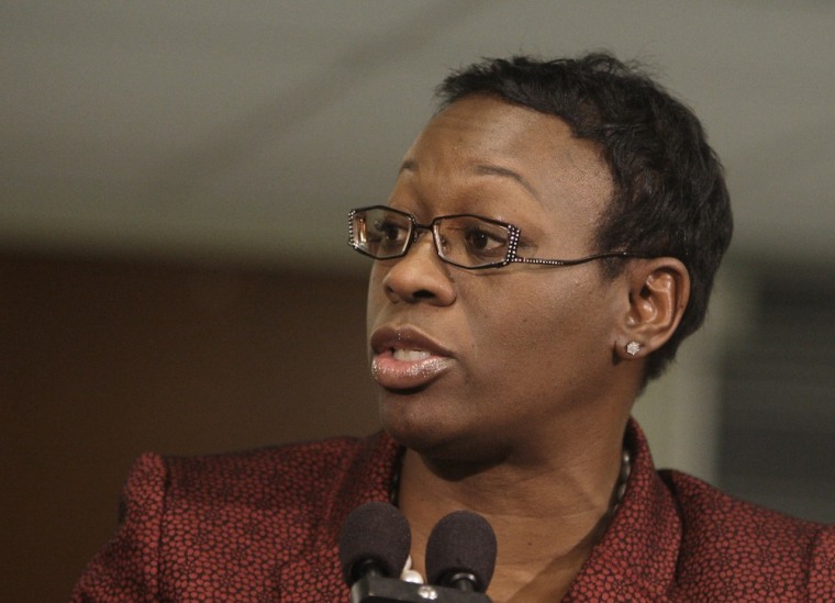 Democratic State Sen. Nina Turner gives comments after Ohio Gov. John Kasich's State of the State address at Wells Academy/Steubenville High School Tuesday, Feb. 7, 2012, in Steubenville, Ohio. (AP Photo/Tony Dejak)