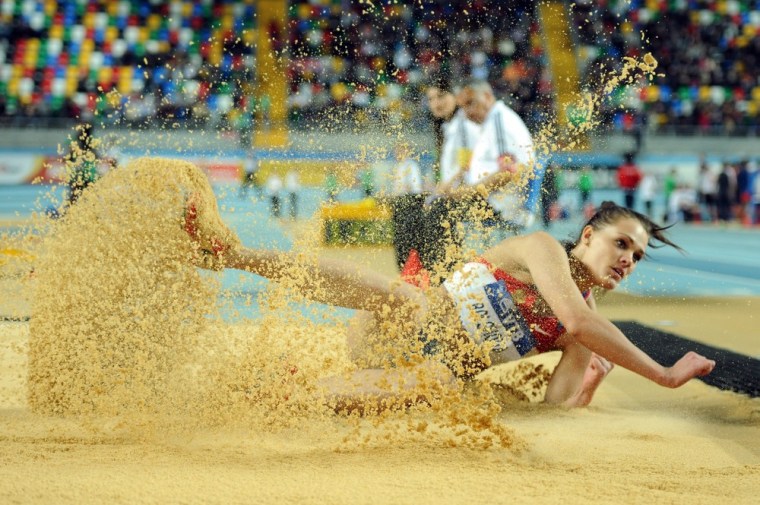 Russia's Yekaterina Bolshova competes in the women's pentathlon long jump at the 2012 IAAF World Indoor Athletics Championships at the Atakoy Athletics Arena in Istanbul on Friday.