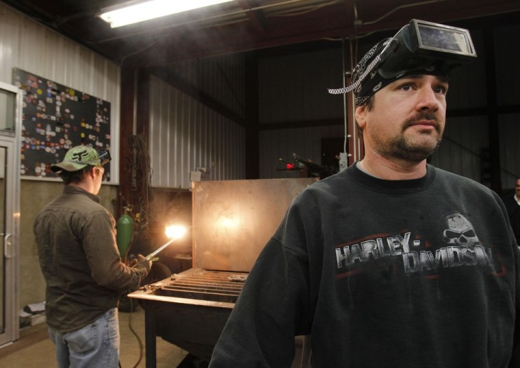 First year apprentice iron worker George Vacheresse pauses during a class at Ironworkers Local 539 in Wheeling, West Virginia in this undated photograph. Vacheresse was a steel worker for 17 years but decided to retrain after watching layoffs erode the workforce at his machinist shop over 17 years. He expects his new skills will lead to a much higher-paying job building Shell's planned new $2 billion cracker, industry slang for a chemical plant. To match Feature APPALACHIA-CHEMICAL/PLANT REUTERS/Jason Cohn (UNITED STATES - Tags: BUSINESS INDUSTRIAL ENERGY EMPLOYMENT)
