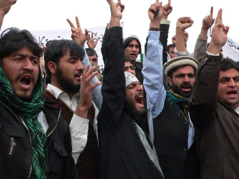 Afghan protestors shout anti-US slogans during a demonstration in Jalalabad, capital of Nangarhar province on March 13, 2012. Hundreds of university students took to the streets in Afghanistan's eastern city of Jalalabad to protest a rampage by a US soldier who killed 16 villagers, witnesses said. In the first street demonstrations since the mass killings on March 11, about 400 protesters shouted