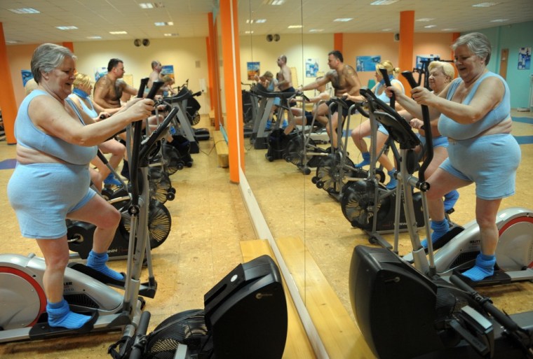 Participants use the gym after a session in the cryotherapy room at the cryotherapy division of the Olympic Sports Centre in Spala, 100 kilometres (60 miles) southwest of the Polish capital Warsaw on March 7, 2012. The cryotherapy division has become legendary since Wales came here in June 2011 and four months later powered into the World Cup semi-finals in New Zealand. AFP PHOTO / JANEK SKARZYNSKI (Photo credit should read JANEK SKARZYNSKI/AFP/Getty Images)