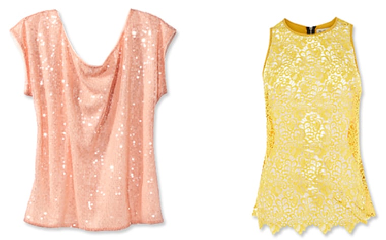 (left) Express Sequined polyester, $60; express.com (right) True Decadence Synthetic, $50; oasis-stores.com.