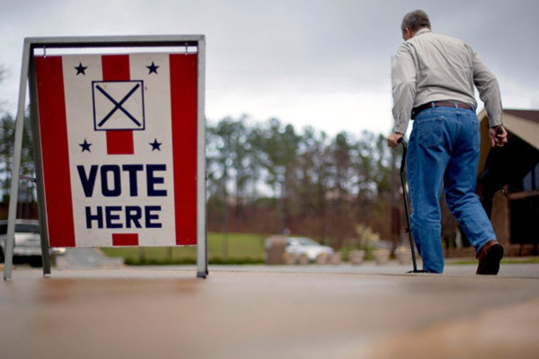 A voter leaving a polling place in Birmingham, Alabama on Tuesday.