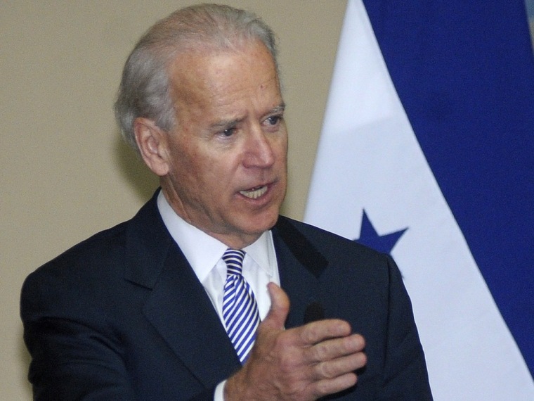 U.S. Vice President Joe Biden speaks during a joint news conference with Honduras' President Porfirio Lobo in Tegucigalpa March 6, 2012. REUTERS/Jorge Cabrera (HONDURAS - Tags: POLITICS)