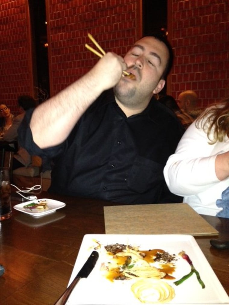 Anthony Quintano enjoys the bacon tataki.
