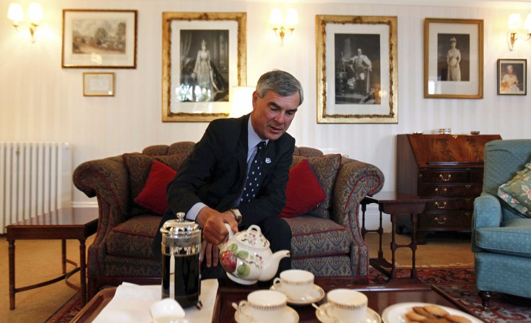 Falkland Islands' Governor Nigel Haywood pours tea into a cup during an interview with Reuters at his residence in Port Stanley on Tuesday.