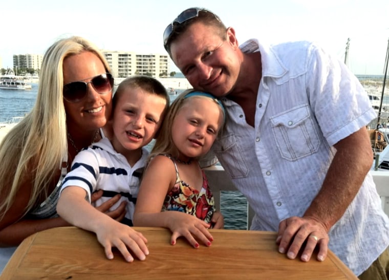 Happy times in the sun: Stephanie Decker with her son Dominic, daughter Reese, and husband Joe.