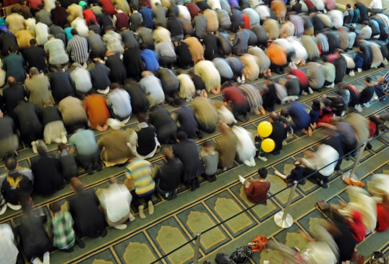 Muslims gather to pray at the Omar al Farouk Mosque in November 2010 in Anaheim, Calif. In that Southern California community, tensions flared after an FBI informant, Craig Monteilh, infiltrated mosques to gather information.