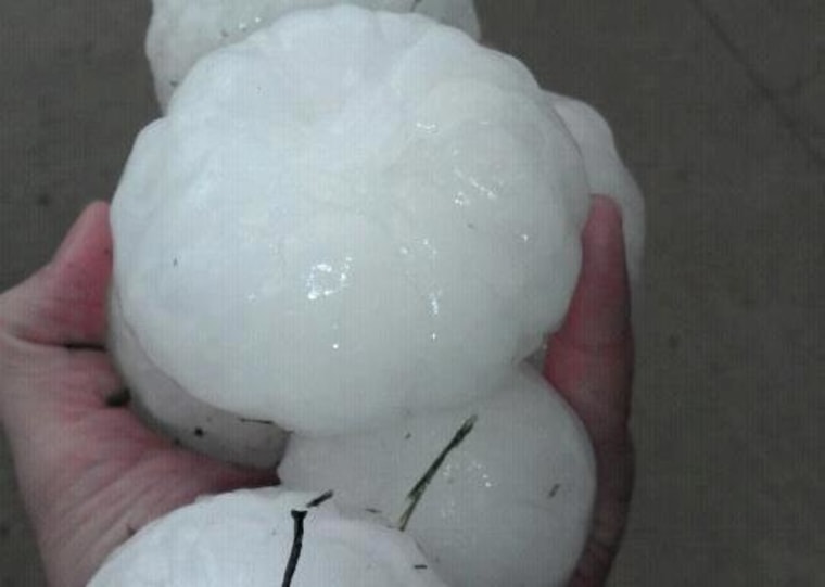 WxRisk.com, a private weather forecasting firm, posted this photo from the hail overnight in Madison, Kan., on its Facebook page.