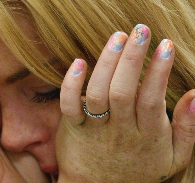 In July 2010: When Lindsay Lohan was sentenced to 90 days jail for violating probation, the Hollywood starlet had a message written on the fingernail of her middle finger.