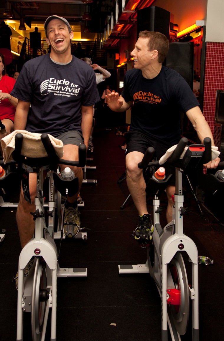 Seth cycles and chuckles with Dave Linn at the February 12th Cycle for Survival event in NYC.