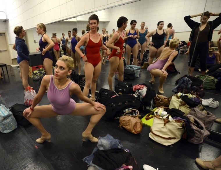 Aspiring dancers audition at Radio City Music Hall for a chance to become a world-famous Radio City Rockette in the upcoming 2012 production of the Radio City Christmas Spectacular. The show, celebrating 85 years, will run November 9 - December 30. 2012 .