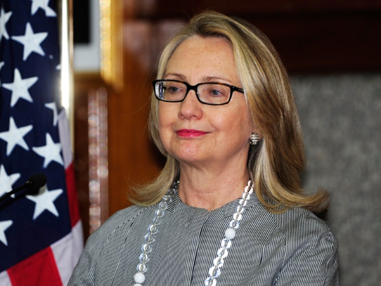 She looks a bit relieved, no? A makeup-less Hillary Clinton looks on during a press conference in Dhaka on March 5.